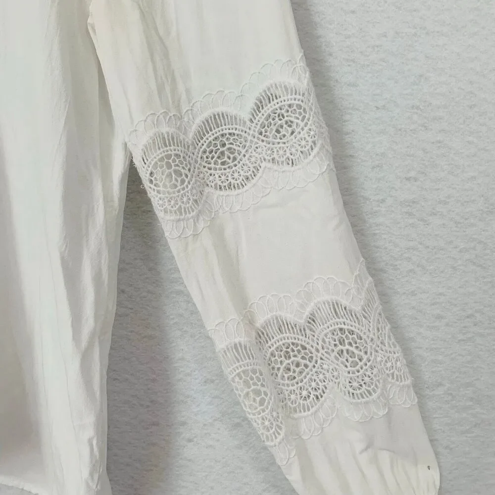 Loft Blouse Women XS White Lace Embroidery Vintage Look Cutout Classic Academia